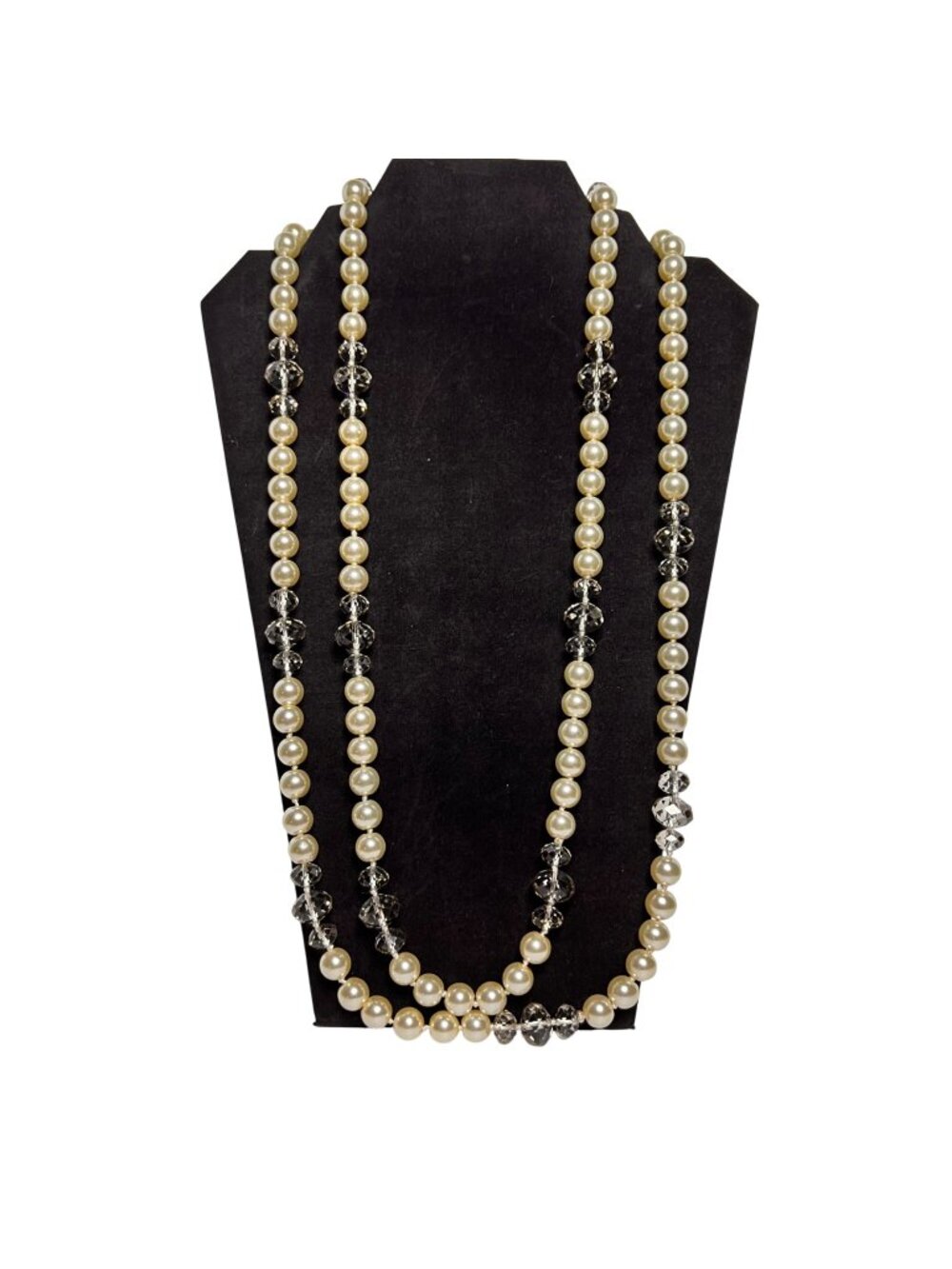 Single Strand Faux Pearl And Clear Faceted Crystal Like Beaded Necklace (6348) - Picture 1 of 7